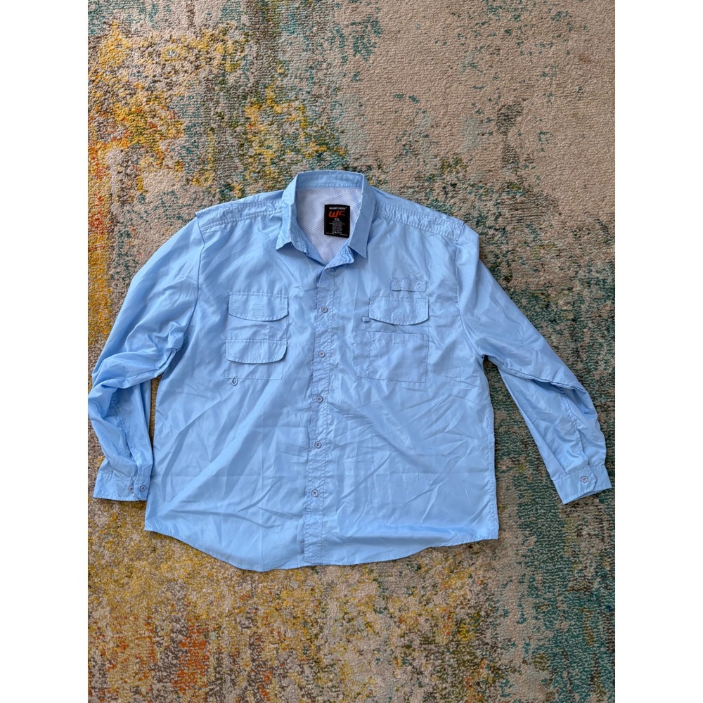 Walnut Creek Mens XXL Light Blue Long Sleeve Fishing Shirt Ventilated Pockets